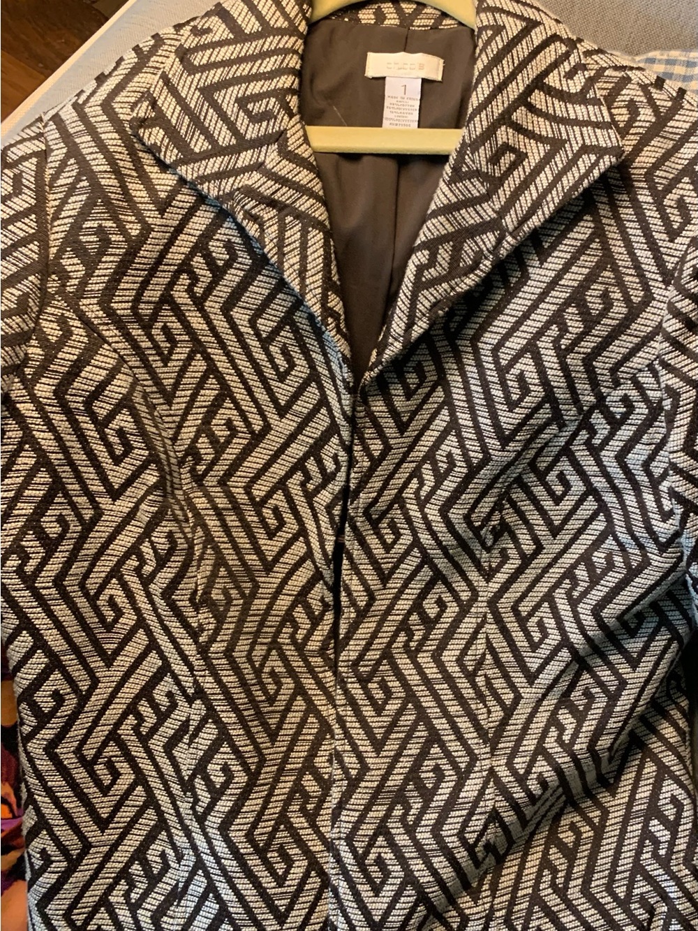 Chico's Brown + Cream Geometric Blazer